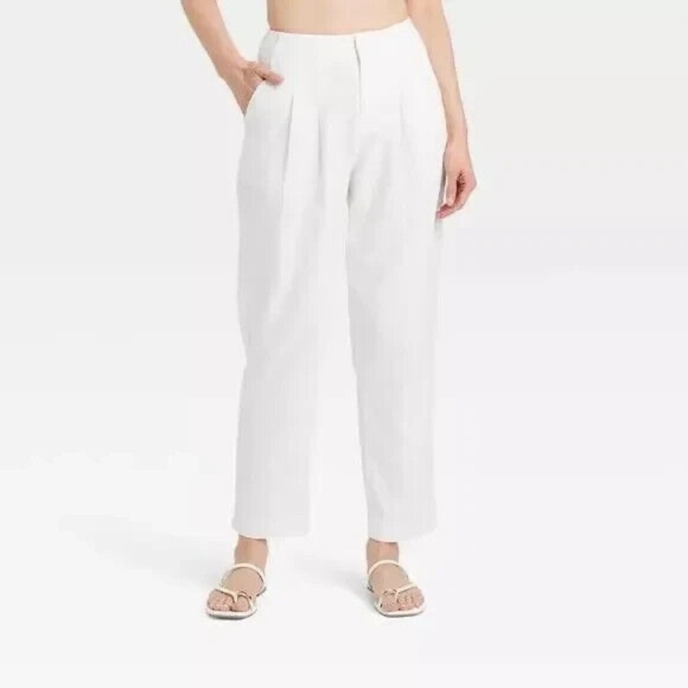 A New Day Women's High Rise Linen Blend Tapered Ankle Pants White 14